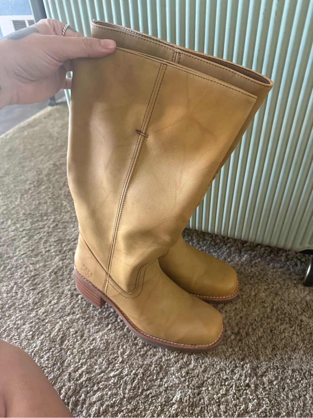 FRYE AND CO. Tan Leather Mid-Calf Heeled Boots